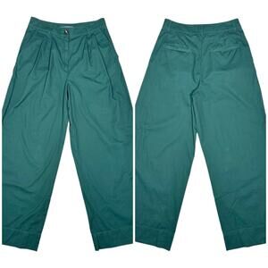 LOFT | Women | Alpine Green Ultra Wide Leg Cotton Poplin Pleated Trousers | Sz 2